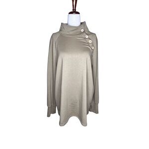 Mitto shop tunic women’s Medium beige mock turtleneck long sleeve cotton